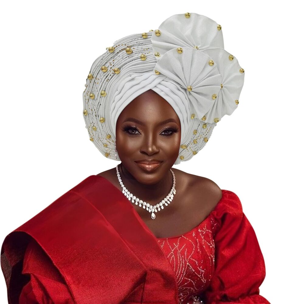 4024 Auto Gele African Head Tie of Nigeria ASO Oke Headwraps Hat Turban